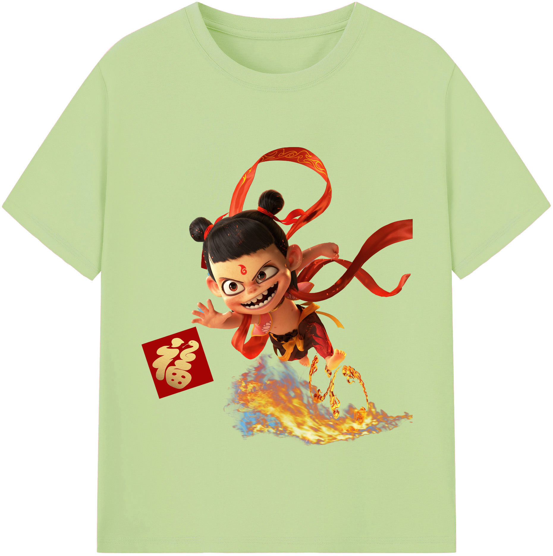 （画像用） Ne Zha 2 ナタ 魔童の大暴れ 綿100％半袖Tシャツ（フロントプリント）